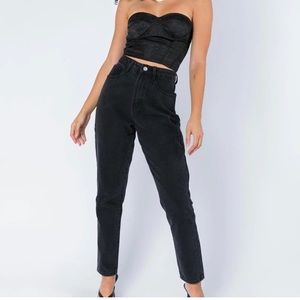 Princess Polly Bella Mom Jean Fades Black Denim 100% Cotton - Size 6